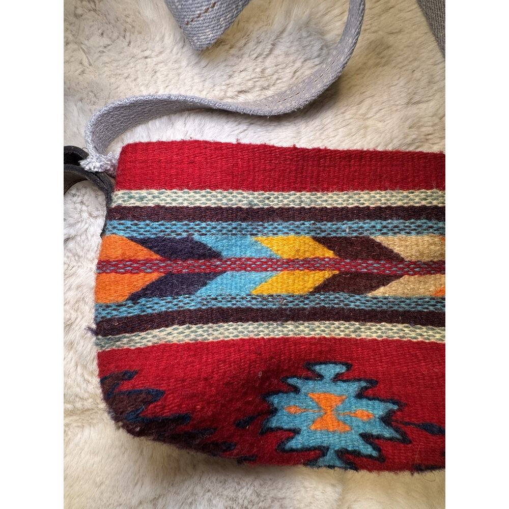 Custom quality Southwest Aztec Pattern Wool and Leather Purse Bag Large handmade - Picture 6 of 16
